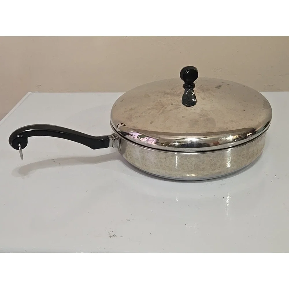 VTG Farberware 10 In Skillet Frying Pan w/ Lid Aluminum Clad Stainless USA Retro